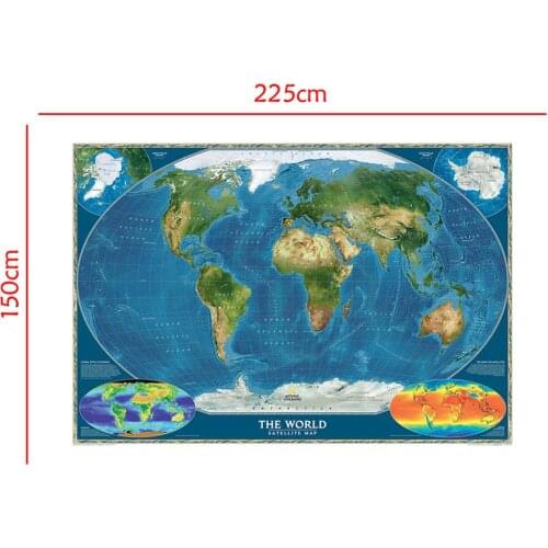 Satellite Map of The World Foldable Non-woven World Map With Biosphere And Surface Temperature 150x225cm