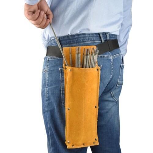 Thicken Cowhide Welding Rod Electrode Bag Wear Resistant Tool Bag Aerial Work Hardware Tool Waist Bags with Belt