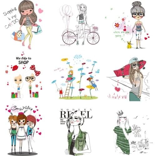 Iron-on Transfers for Clothing Patches for Clothes Girls Stickers Diy Cute Patch Flex Fusible Transfer Vinyl Adhesive Stripe