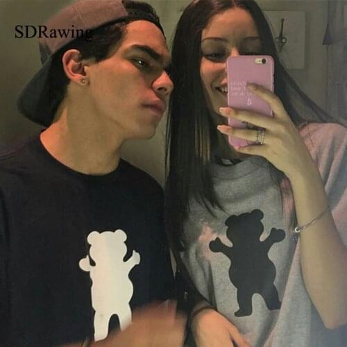 Funny cute online bear print cotton t shirts for girl boy friend Graphic Tees casual tops Hipster Yong Wear drop ship