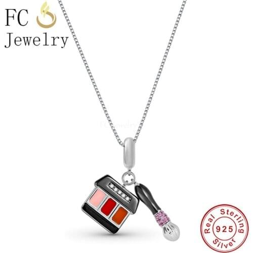 925 Sterling Silver Color Enamel Makeup Boxes Brush Beaded Pendant Statement Necklace For Women Chain Choker Trinket 2021 Trends