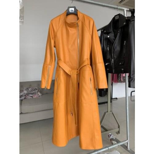 Free shipping High End Women long Jacket 2019 Autumn Winter Runway Fashion Long Sleeve Sheep skin coa