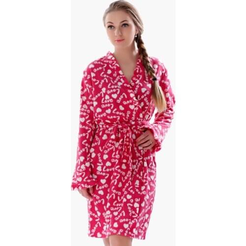 Spring Autumn Ladies Plus Size Soft Fleece Red Robe Lingerie Dressing Gown Kimono Sleepwear Bathrobe For Women