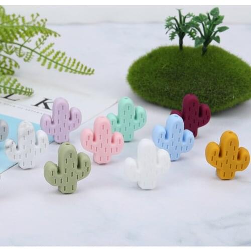 Kovict 10pcs Cartoon Little Cactus Baby Rodent BPA Food Free Silicone Teething Nursing Pacifier Clip Silicone Beads