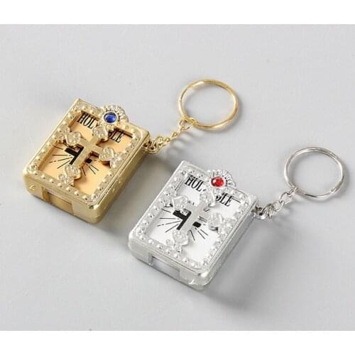 120pcs Mini Holy Bible Keychain Cross Keyring Real Bible as Gift for Baptism Holy Communion Guests Party Favors W9974