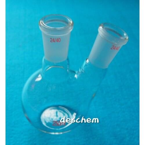 250ml,2-Neck,24/40,Flat Bottom Glass Flask,Double Necks,Lab Chemistry Bottle