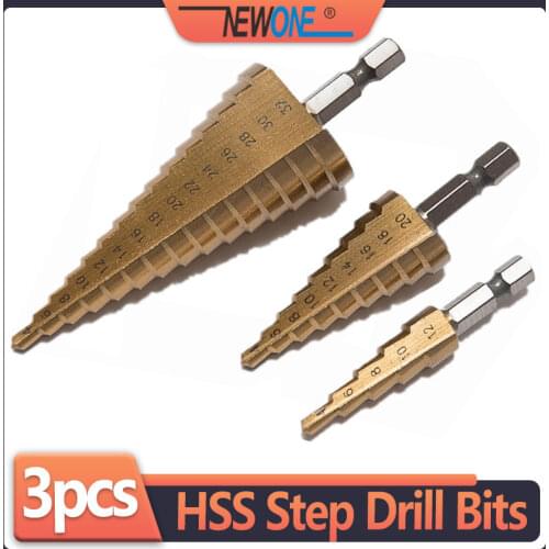 3pcs Hss Steel Titanium Step Drill Bits 3-12mm 4-12mm 4-20mm Step Cone Cutting Tools Steel Drilling Bit Woodworking Powe Tool