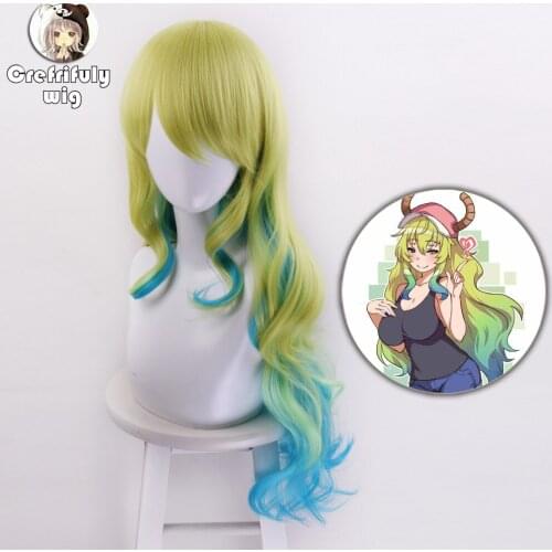 70cm New Arrival Anime Cosplay Wig Miss Kobayashis Dragon Maid Lucoa Long Wavy Yellow Blue Ombre Hair Wigs For Women