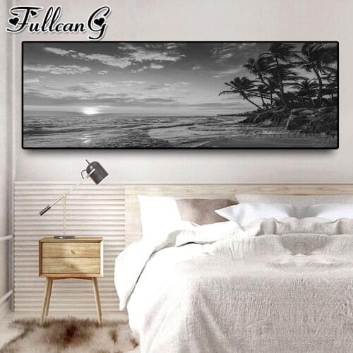 FULLCANG Sunset Black and white landscape tree mosaic large painting diy 5d full square round diamond embroidery sale FC2855