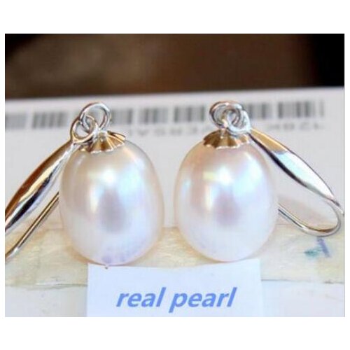 Free shipping luxury Noble jewelry AAA++ natural 11X13MM Australian south seas white pearl Dangle Silver Hook Earrings AAA