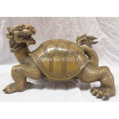 Bi0011705 Exquisite Chinese Bronze Shou Longevity Dragon Turtle Statue Sculpture