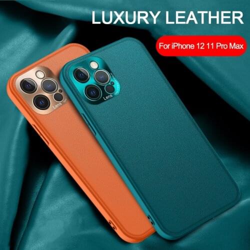 For IPhone 12 Mini 12 11 Pro Max X XS XR 7 8 Plus SE 2020 Case Luxury Leather Metal Lens Full Protection Soft Back Cover Capa