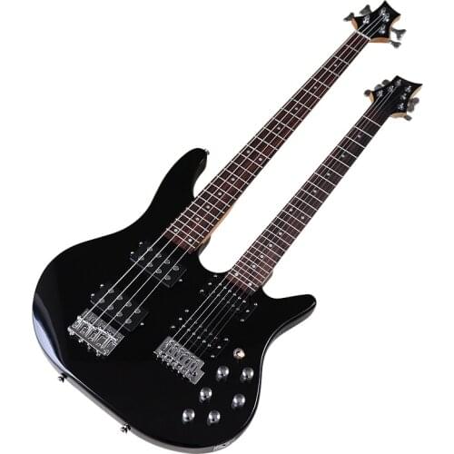 Black 6 Strings Electric Guitar & 4 Strings Electric Bass Double Neck Guitar Full Basswood Body High Gloss Bolt on Guitarra