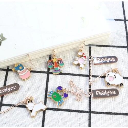 Domikee 2020 New cute creative twelve constellations design office school metal hanging bookmarks for books stationery supplies