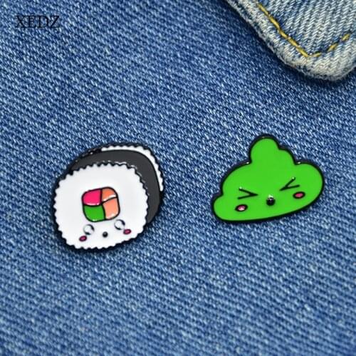 XEDZ Delicious Sushi Youth Group Enamel Brooch Children Cartoon Colorful Rice Ball Gourmet Cute Food Punk Badge Jewelry Gift