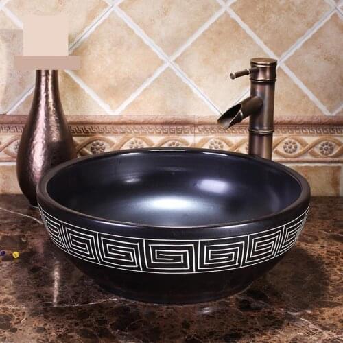 Europe style black chinese washbasin sink Jingdezhen Art Counter Top ceramic bathroom sink wash hand basin