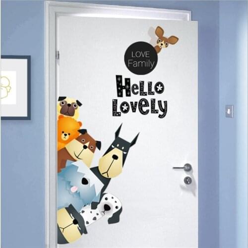 1PC Cute Animal Wall Sticker Dogs on Door Window Wardrobe Fridge Bathroom stickers For Kids Room Home Decor Cartoon Animal Art