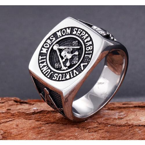 Vintage Knights Templar Freemason Stainless Steel Skull Ring Mens Masonic Freemasonry Biker Jewelry Gift for Man