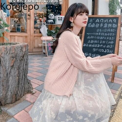 Korejepo Women Cardigan 2021 Autumn New Gentle Pink Mohair Sweater V-neck Long-sleeved Japanese Sweet All-match Knitted Jacket