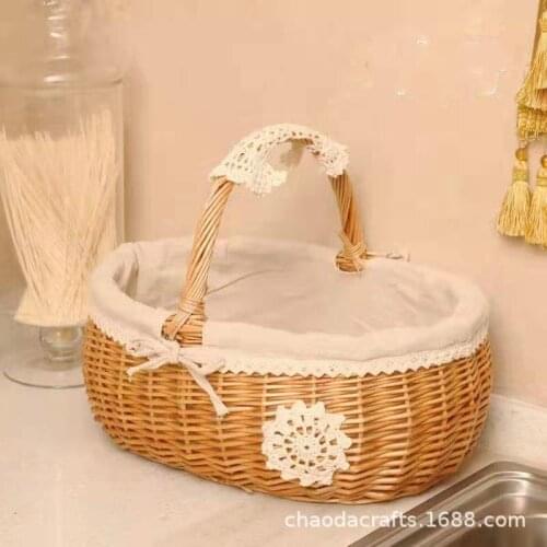 Rattan and willow portable storage basket spring outing picnic picking flowers fruit egg bread gift shopping basket LB92919