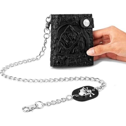 Vintage Punk Devil Skull Head Short Wallet for Men Embossed Leather Purse Boys Rock Biker Hasp Clutch Wallets Bank Card Holders