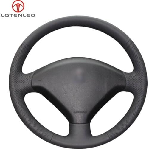 LQTENLEO Black Artificial Leather Hand-stitched Car Steering Wheel Cover For Peugeot 307 2001-2008 307 SW 2005 2006 2007 2008