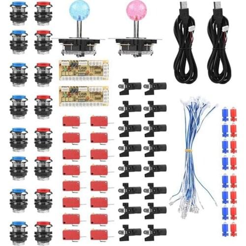 Top Deals Zero-Latency Game Joystick Button Accessories USB Joystick Two-Person LED Kit Button Suitable for Arcade Game Consoles