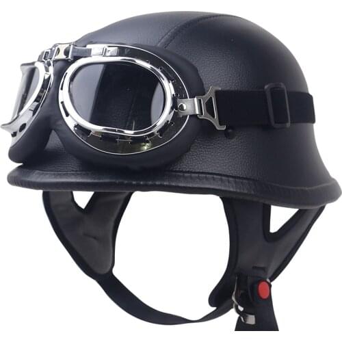 Lunatic-German-Style-Shorty-Helmet-DOT-Approved-Adult-Motorcycle-Half-Helmet Leather covered light weight helmet