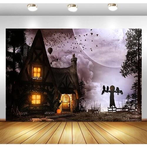 Neoback Horror Castle Halloween Background For Black Forest Photography Backdrops Night Moon Black Cat Props for Photoshoot