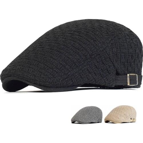 Mens Thick Warm Newsboy Caps Winter Knit Flat Hats Fashion Casual Beret Lvy Cap Golf Adjustable Driving hat