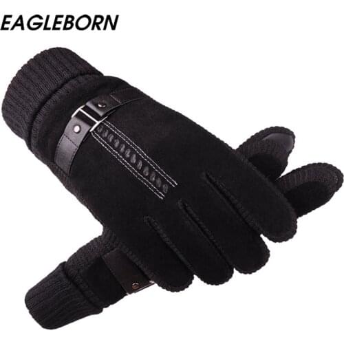 EAGLEBORN Winter Warm Mens Gloves Genuine Leather Casual Gloves Mittens for Men Outdoor Sport Full Finger Glove