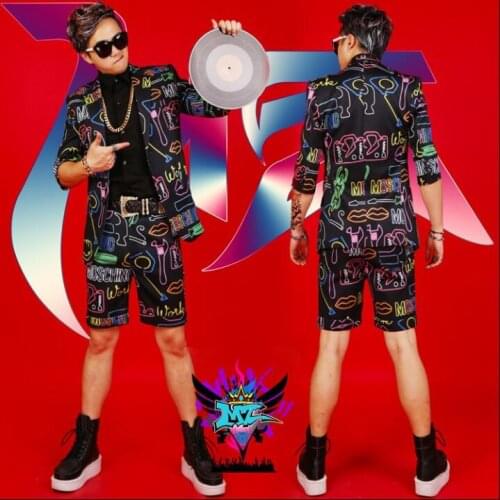 Male singer male DJ colorful short-sleeved suit performance clothing nightclub bar mens guest stage dress tide