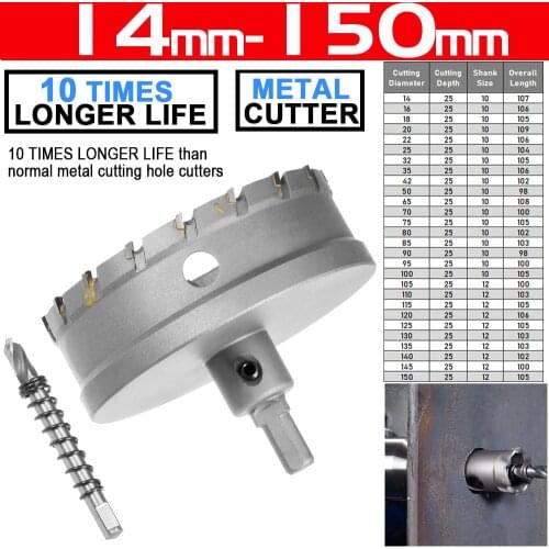 14-150mm Core Hole Saw Drill Bit TCT Carbide Hole Saw Metal Cutter Stainless Steel HSS Metal Wood Alloy Cutting Drill Bit Set