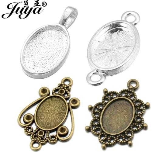 JUYA 10pcs/lot Fit 10x14mm Oval Cabochon Vintage Antique Bronze Cabochon Base Setting For Pendant DIY Jewelry Making Accessories