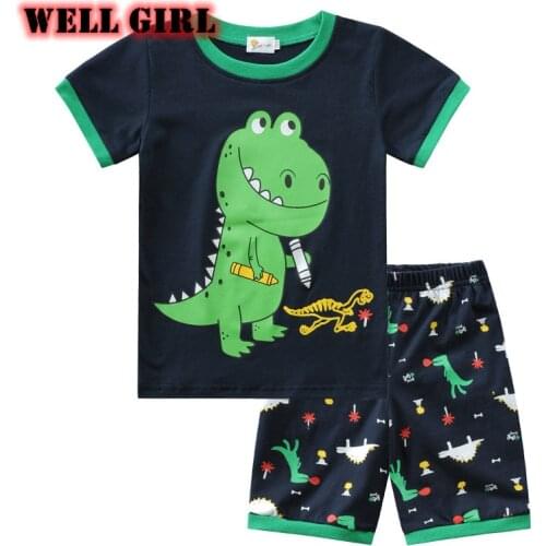 Two piece set baby boys and girls pajamas sleepwear dinosaurs cars printing home lounge wear kids clothes toddler 2 to 8 yrs