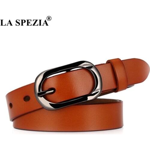 LA SPEZIA Genuine Leather Women Belt Camel Pin Buckle Belt Female Vintage Brand Cowskin Ladies Classic Ladies Belt for Jeans