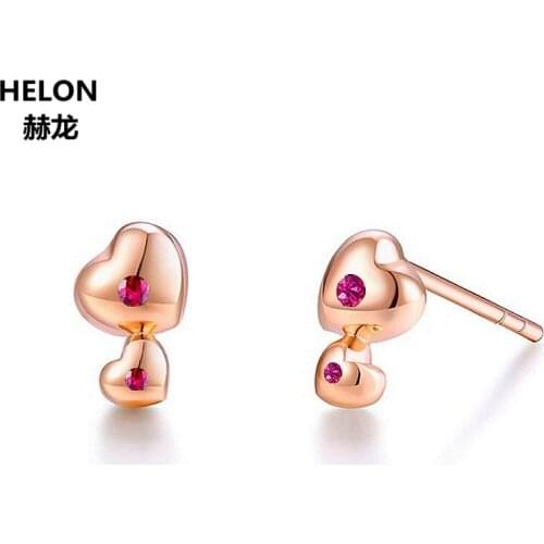 Solid 14k Rose Gold Natural Ruby Stud Earrings Women Earrings Engagement Wedding Fine Jewelry Trendy Unqiue Heart