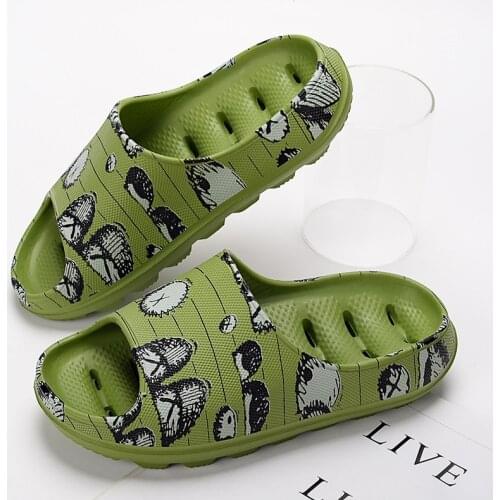 Fashion Green Graffiti Print Fish Slippers Men Casual Hole Sole Garden Slippers Unisex Home Non-slip Men Slides zapatillas casa