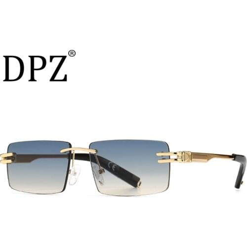 DPZ Modern retro mens square narrow frameless sunglasses luxury brand women Aviation fashion sunglasses UV400 Oculos De Sol