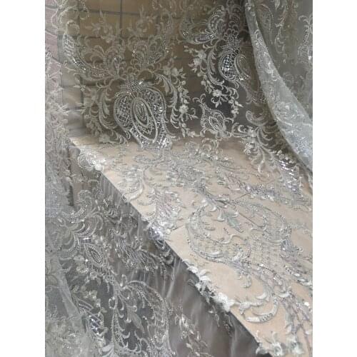New coming sequins embroidered fabric nice design African beaded lace ZH-59884 good quality for evening dress