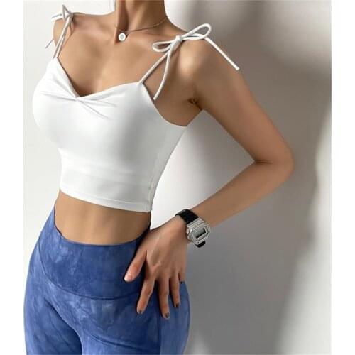 Crop Tops Sports Bra Beautiful Strappy Workout Yoga Vest Women Naked-feel Wireless Fitness Bras Padded Push Up Athletic Tops