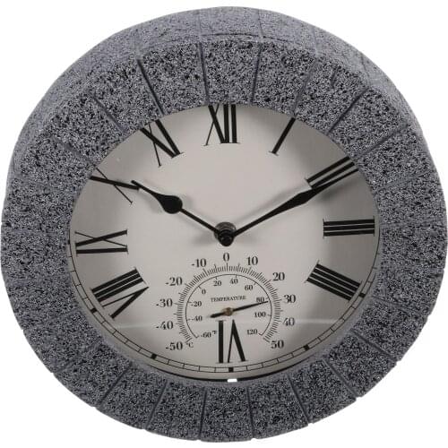 Moistureproof Clock Resin Clock Decoration Clock with Thermometer for Indoor Porch Wall Clock Retro Vintage Hanging Clock