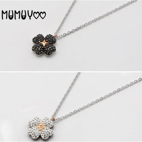 High-quality classic charm black and white double-sided design flower four-leaf clover shape necklace female clavicle chain