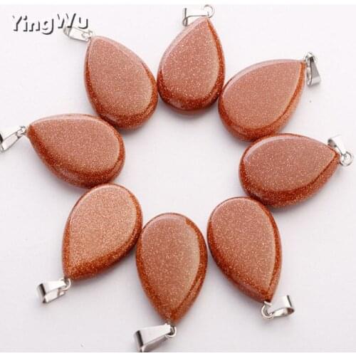 Yingwu Natural stone Quartz Crystal gold sand water drop pendant for diy Jewelry making necklace Accessories 30pcs Lot