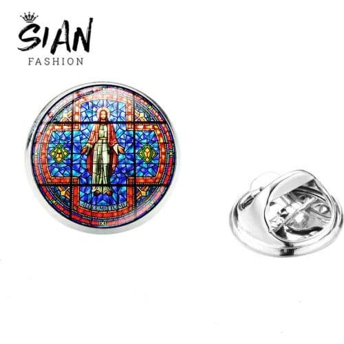SIAN Notre Dame De Paris Cathedral Statue Brooch The Rose Window Art Pattern Glass Dress Jackets Pin High Quality Stainless Pins