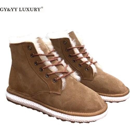GY&YY LUXURY Sheep Shearing Snow Boots Women Real Wool Boots Winter Warm Shoes Lace-up Leisure Womens Sheep Leather Fur Boots