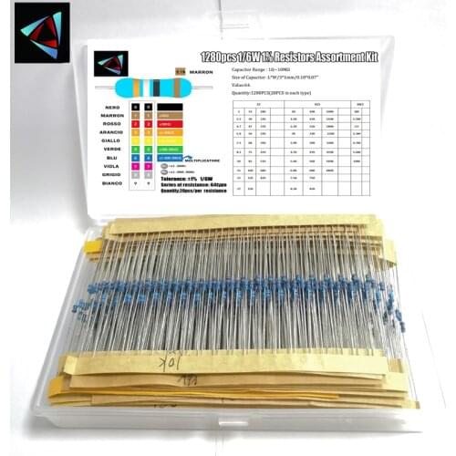 1/6W 1% 1R~10M ohm 64ValuesX20PCS=1280PCS Resistor Metal Film Resistor Assorted Kit, Sample bag