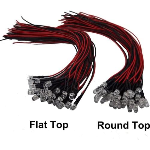 10-100pcs 3mm/5mm Red/Green/Blue/RGB white UV DC12V Flat Top Round Pre-Wired Water Clear LED With Plastic Holder