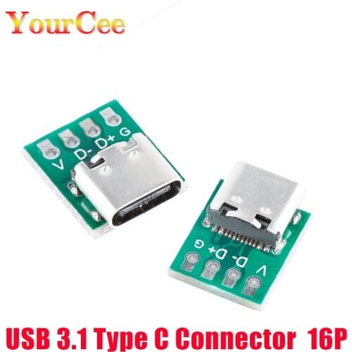 10Pcs-5Pcs USB 3.1 Type C Connector 16 Pin Test PCB Board Adapter 16P Connector Socket For Data Line Wire Cable Transfer