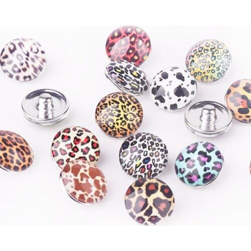10pcs/lot Mix snap button charm High quality 18mm Glass Snap Button Charm Wild Leopard Styles Button Snaps Jewelry